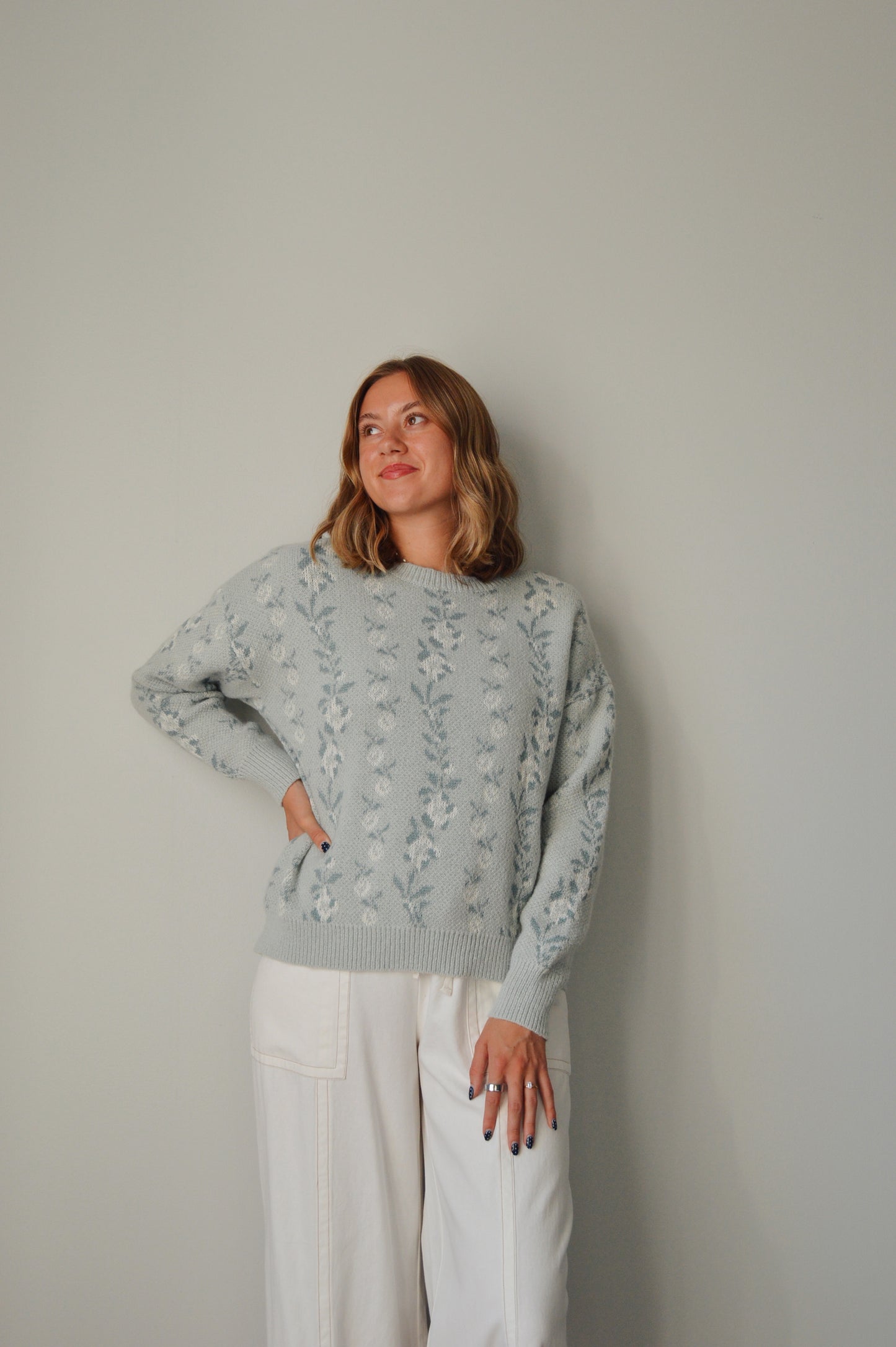 AGNES SAGE FLORAL SWEATER