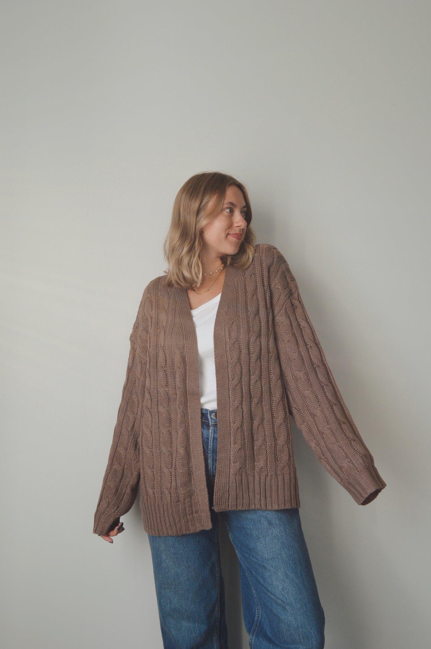 CHOCOLATE CABLE KNIT CARDIGAN