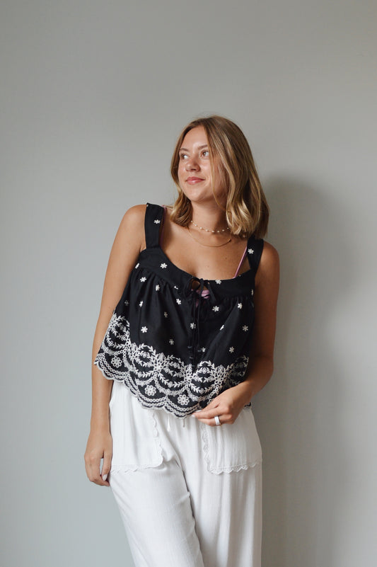 FRANKIE BLACK EMBROIDERED TANK
