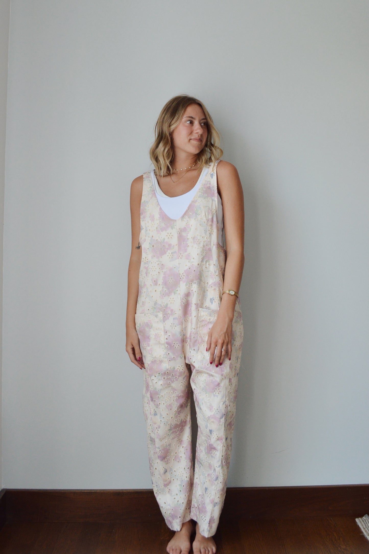 FLORAL EYELET JUMPSUIT