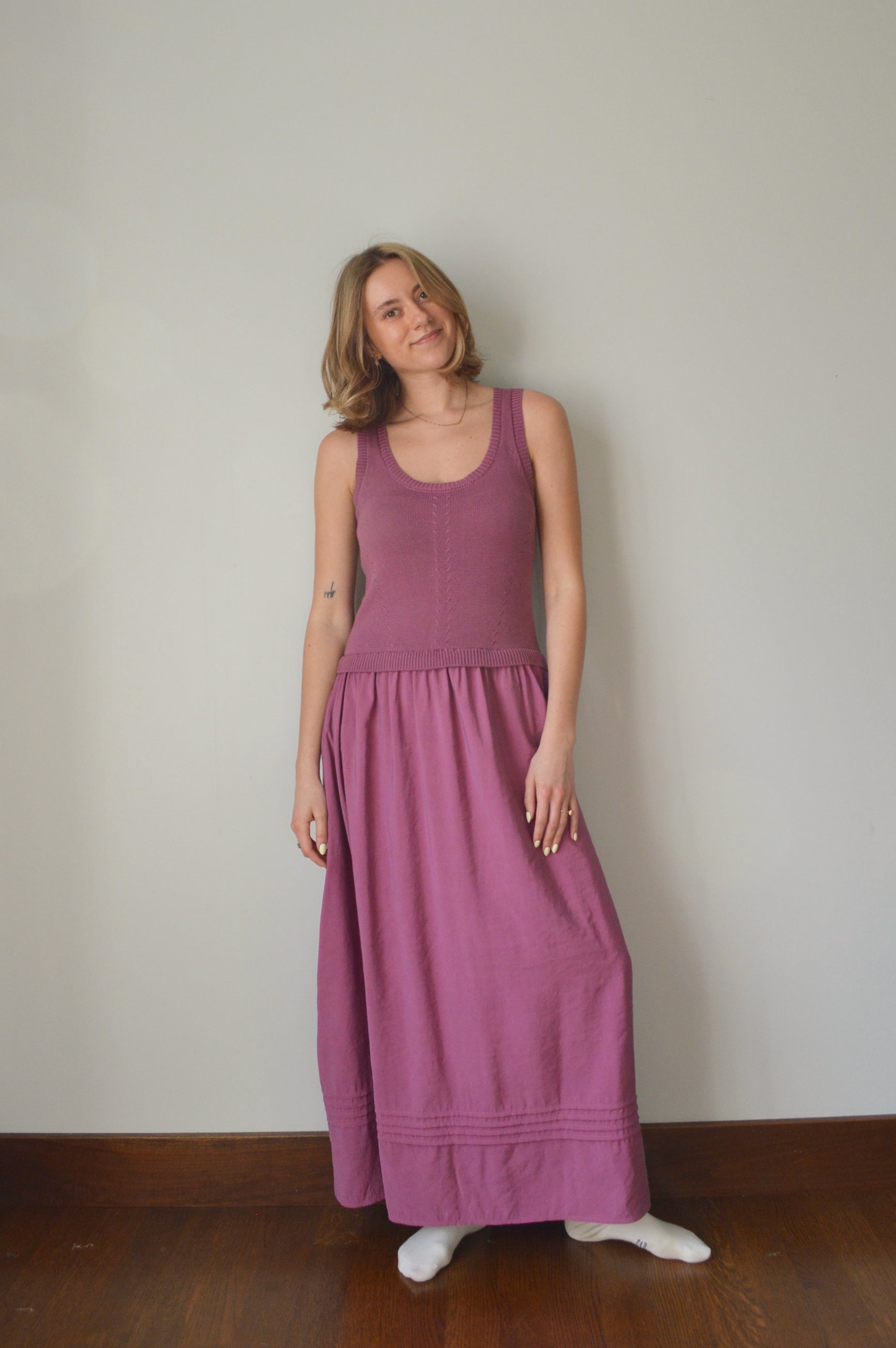 orchid knit maxi dress SWEATER SMALL this dress is your Age group:8Y STLArchieDenimShirt Everyday Satin Dress -