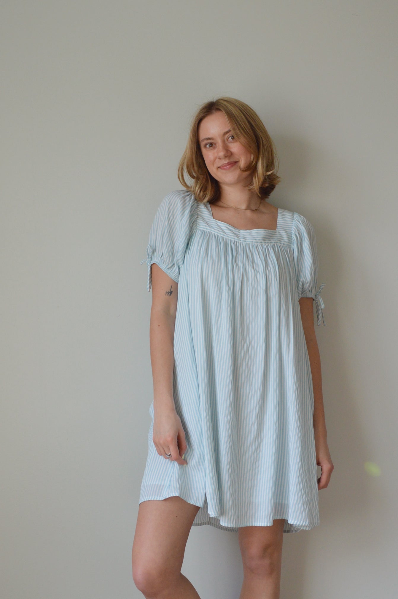 COASTAL BREEZE STRIPED MINI DRESS LARGE