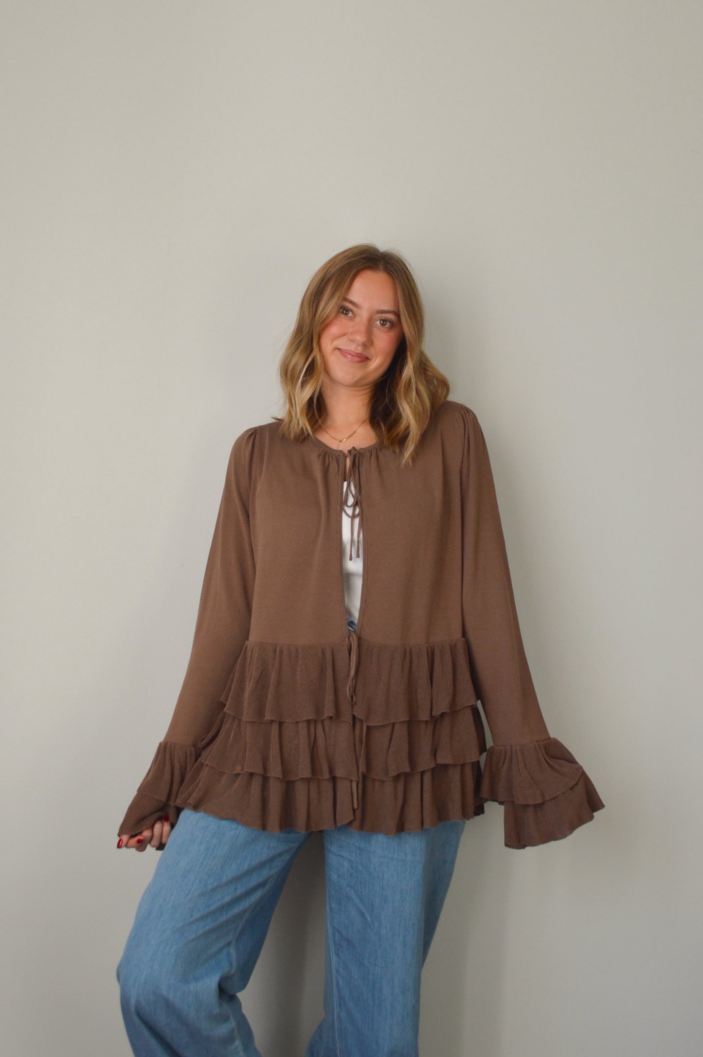 DRIFTWOOD RUFFLE TIE SWEATER