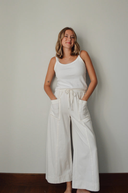 JUNIE CREAM WIDE LEG PANTS