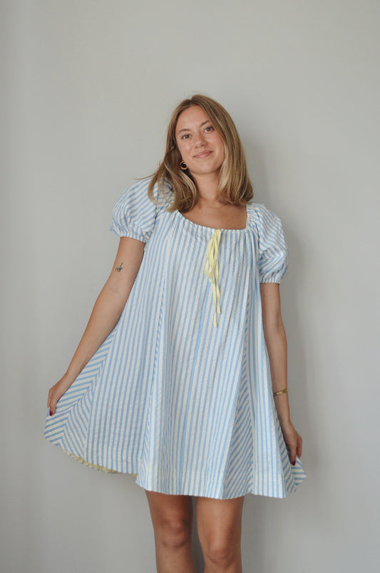 SEERSUCKER BLUE STRIPED DRESS