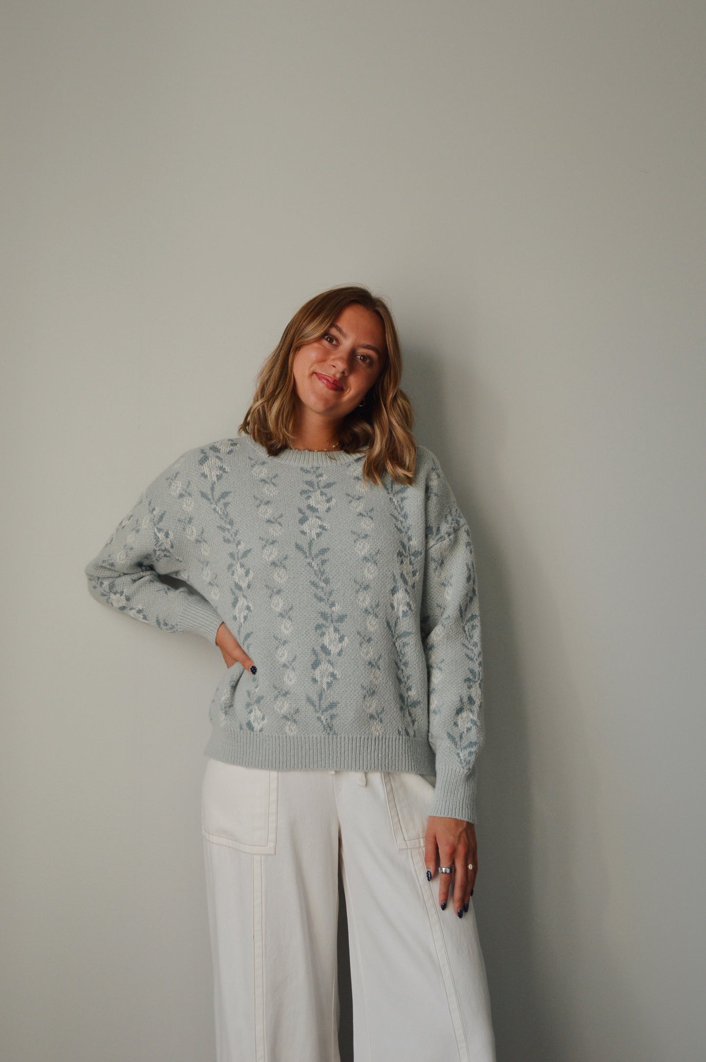 AGNES SAGE FLORAL SWEATER