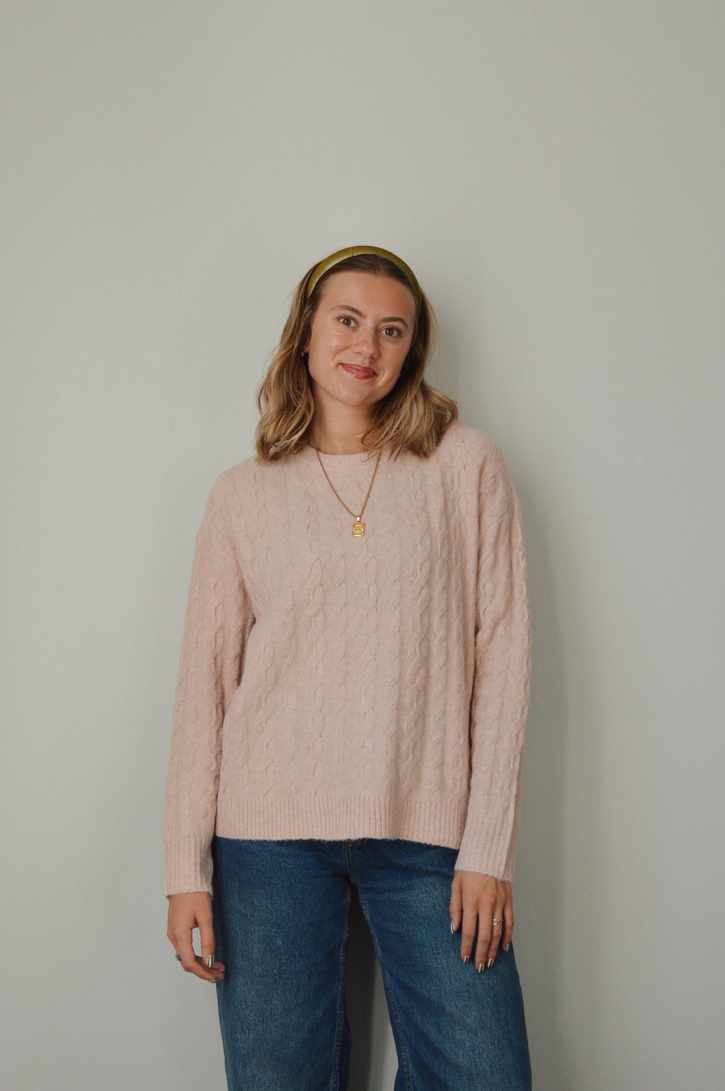BALLERINA PINK CABLE KNIT SWEATER