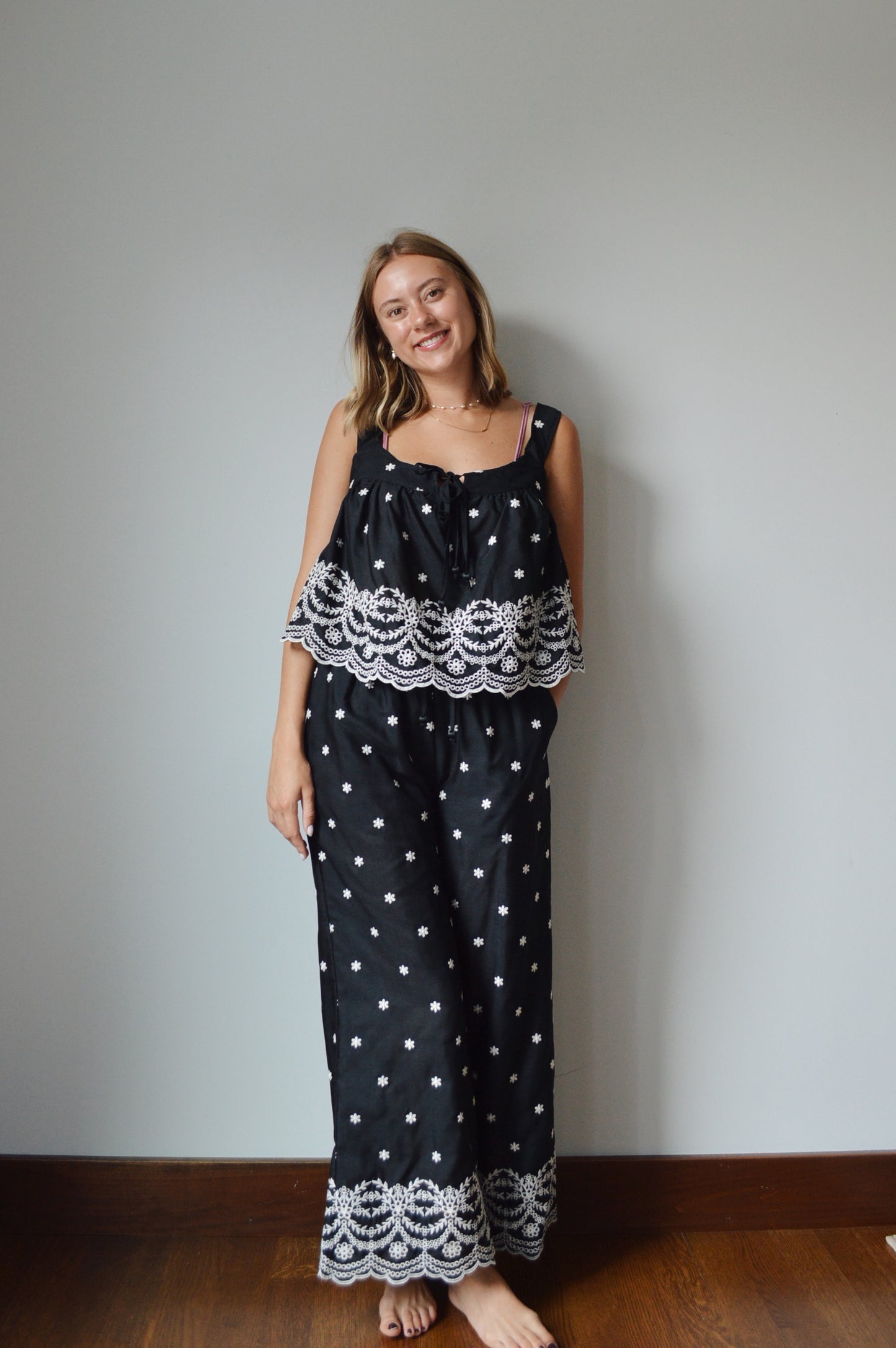 FRANKIE BLACK EMBROIDERED TANK