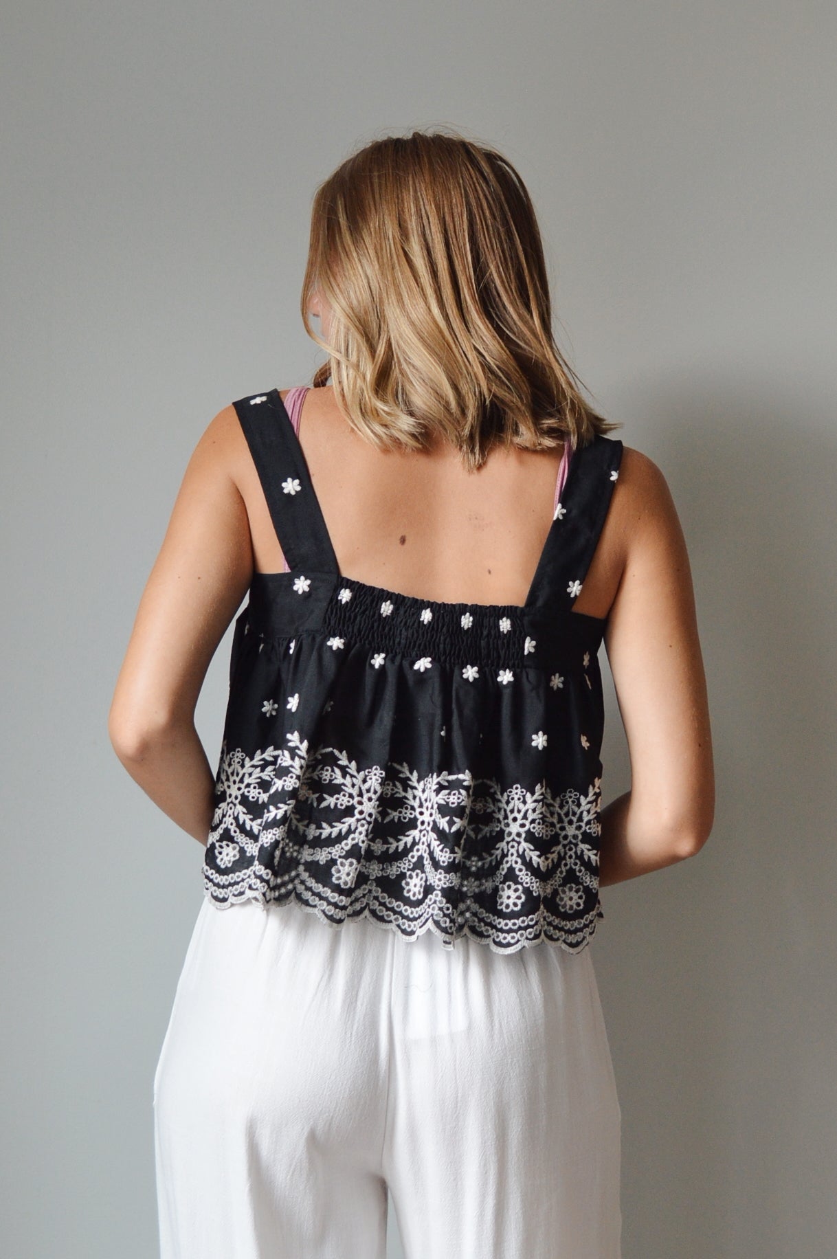 FRANKIE BLACK EMBROIDERED TANK