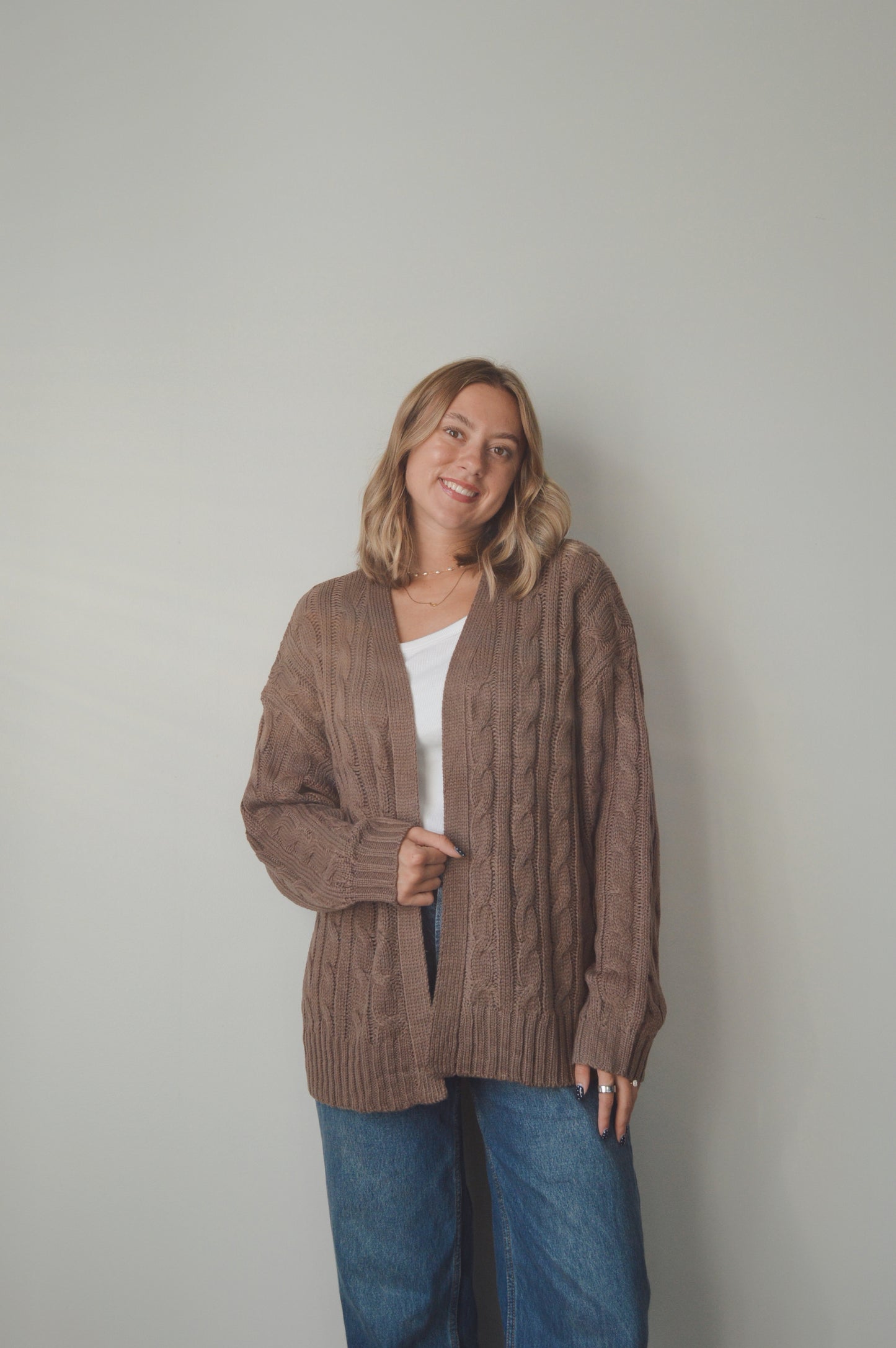 CHOCOLATE CABLE KNIT CARDIGAN