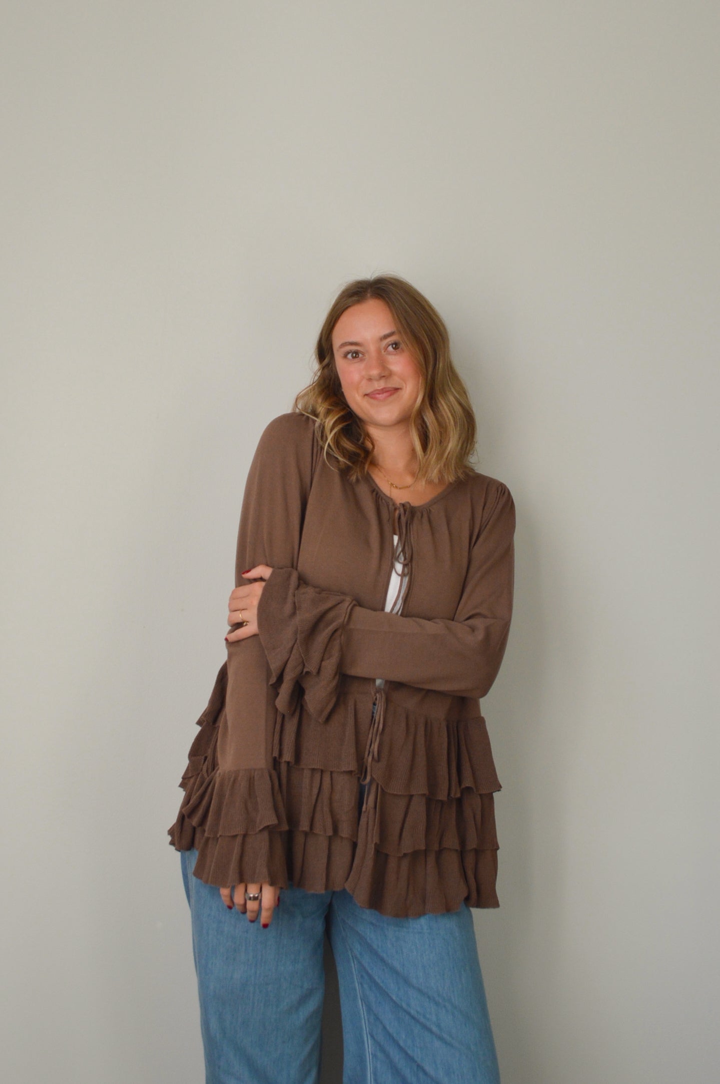 DRIFTWOOD RUFFLE TIE SWEATER