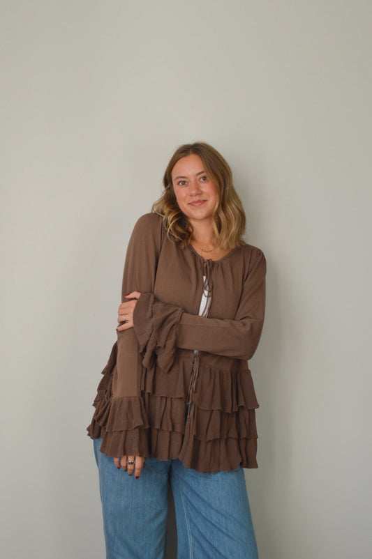 DRIFTWOOD RUFFLE TIE SWEATER