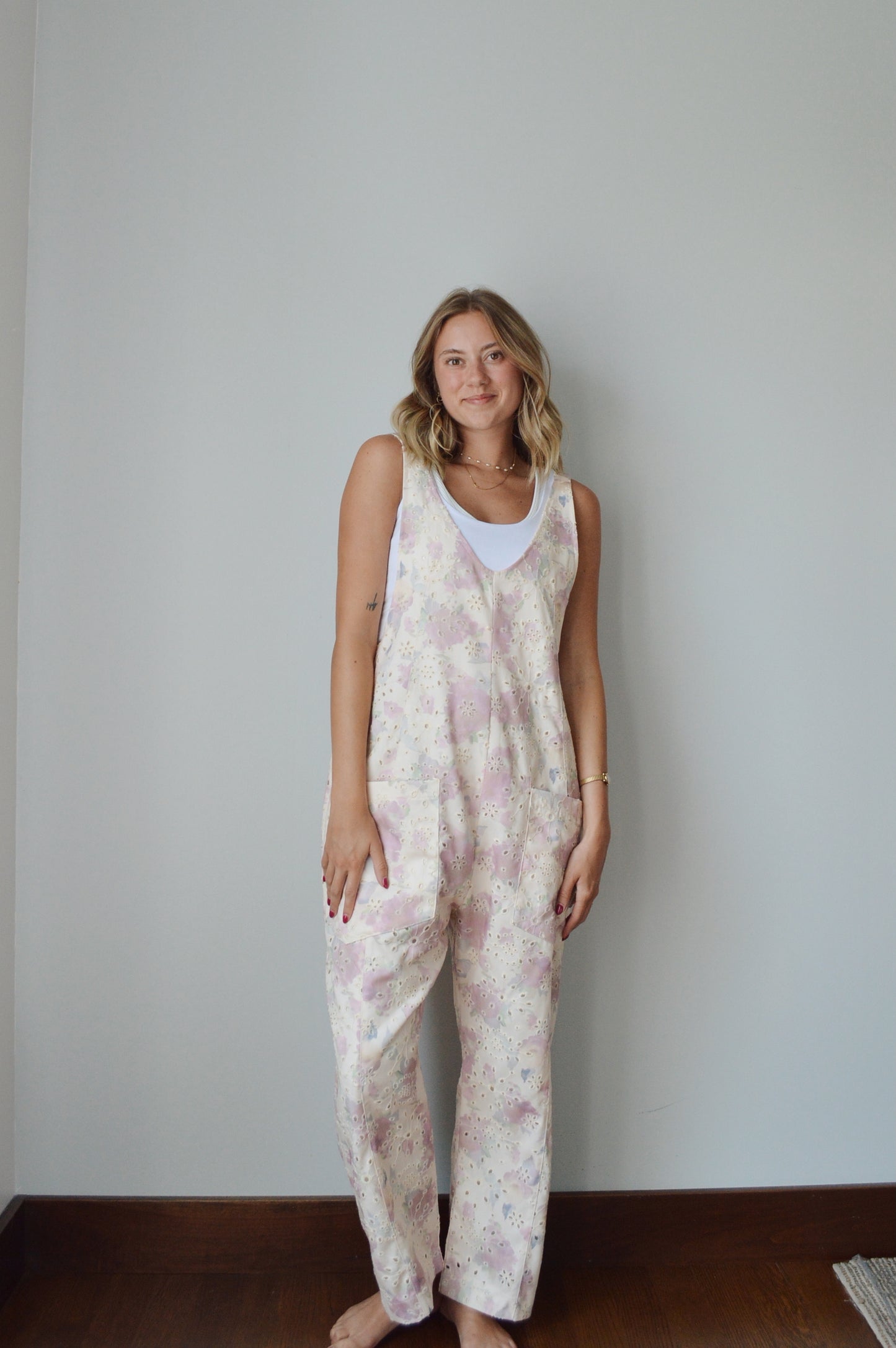 FLORAL EYELET JUMPSUIT