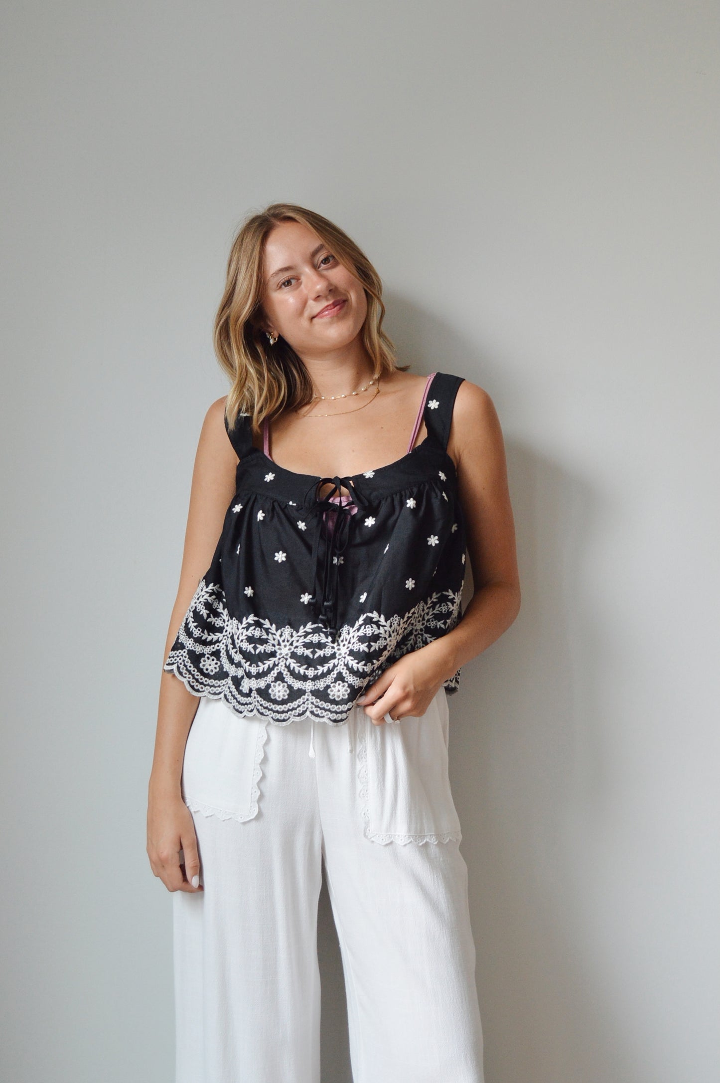 FRANKIE BLACK EMBROIDERED TANK