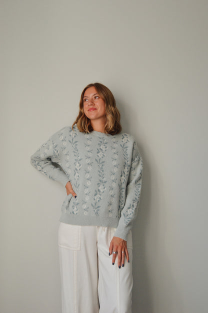 AGNES SAGE FLORAL SWEATER