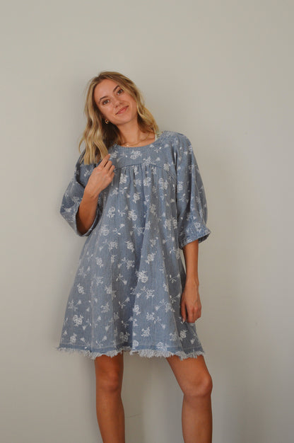 DENIM DAZE FLORAL MINI DRESS