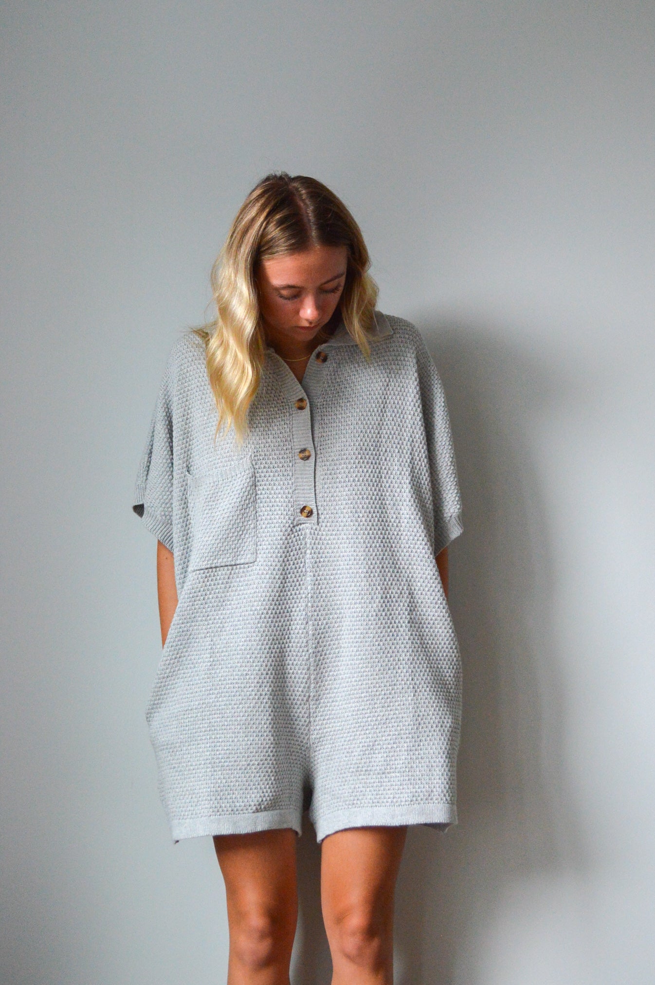 SALTY GRAY KNIT ROMPER