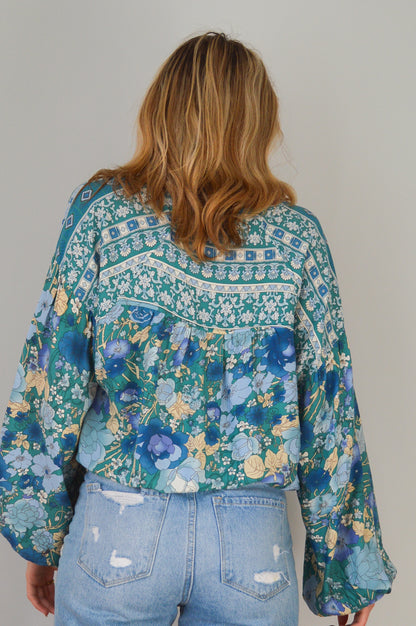 kaia blue border print blouse