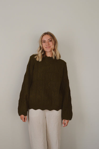 EVERGREEN SCALLOPED SWEATER