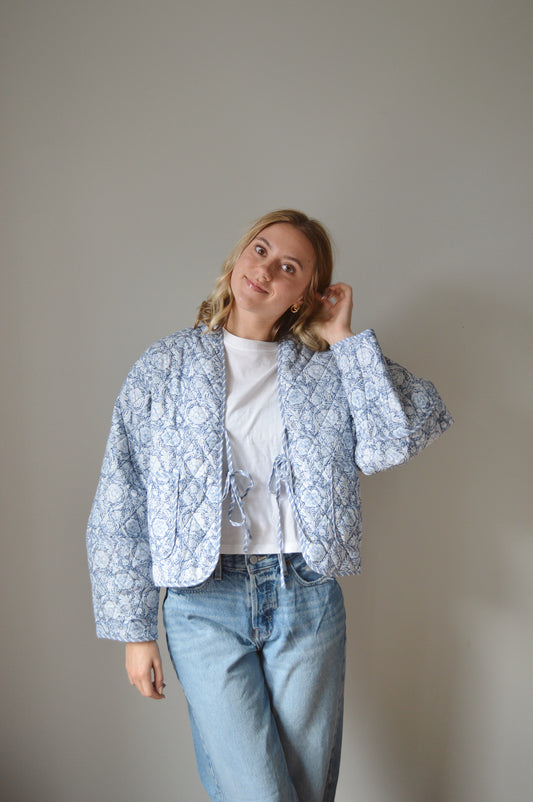 BLUE FLORAL QUILTED JACKET