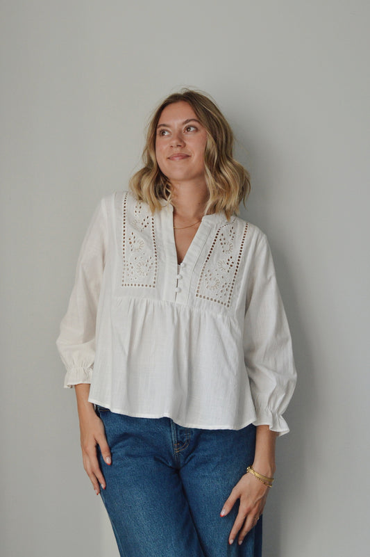 SANTORINI WHITE EYELET BLOUSE
