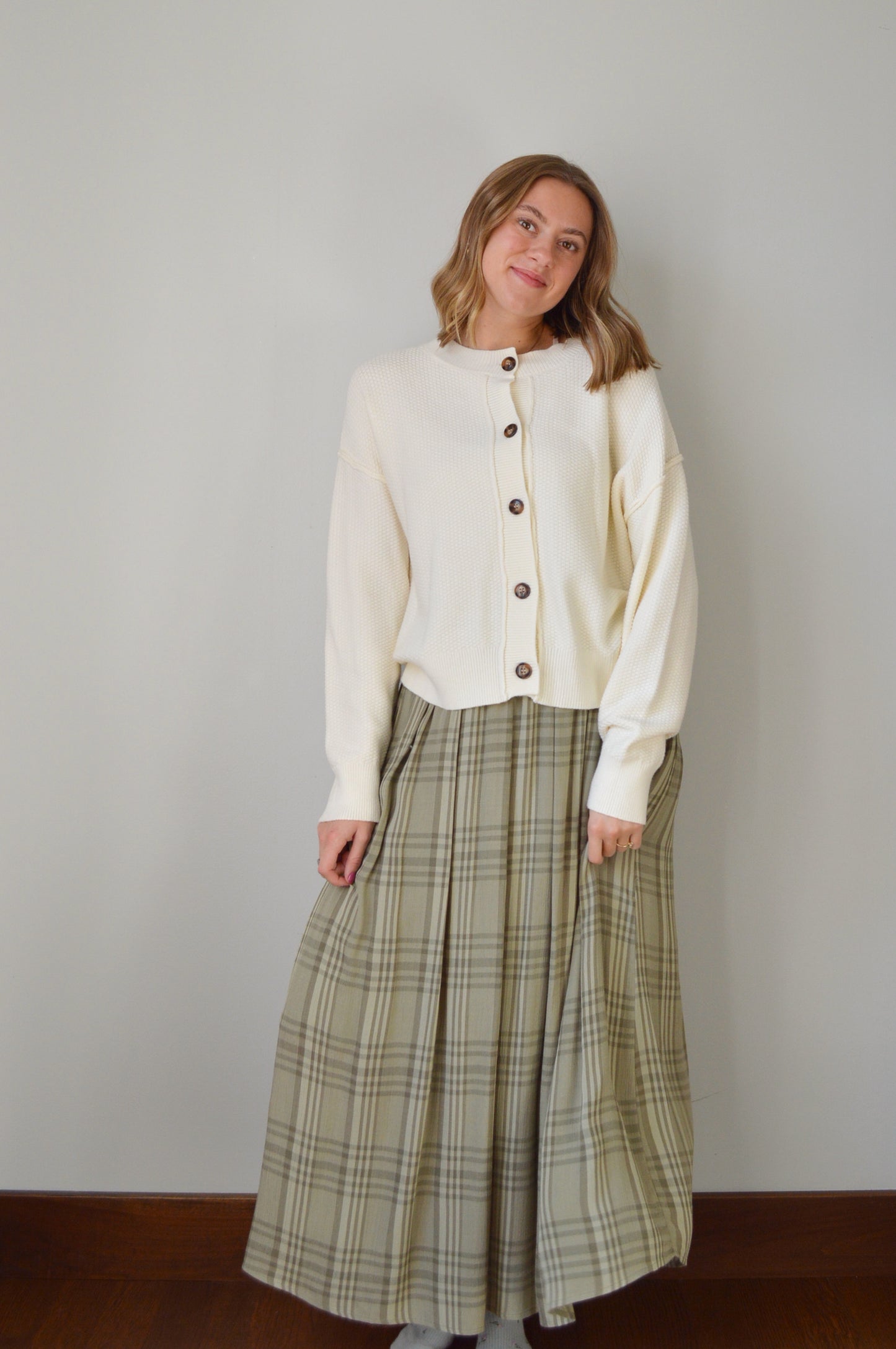 EVERGREEN PLAID MAXI SKIRT