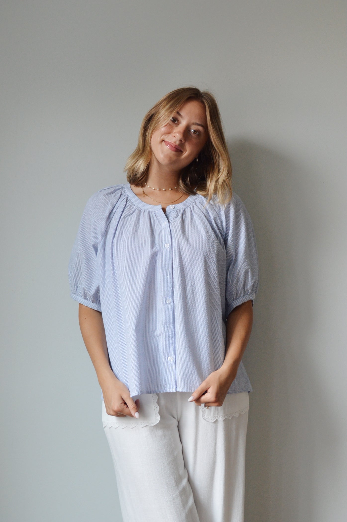 OCEAN BREEZE SEERSUCKER BLOUSE