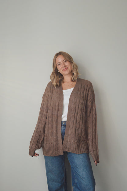 CHOCOLATE CABLE KNIT CARDIGAN