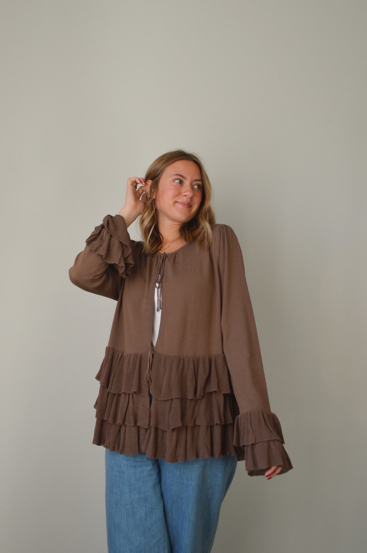 DRIFTWOOD RUFFLE TIE SWEATER