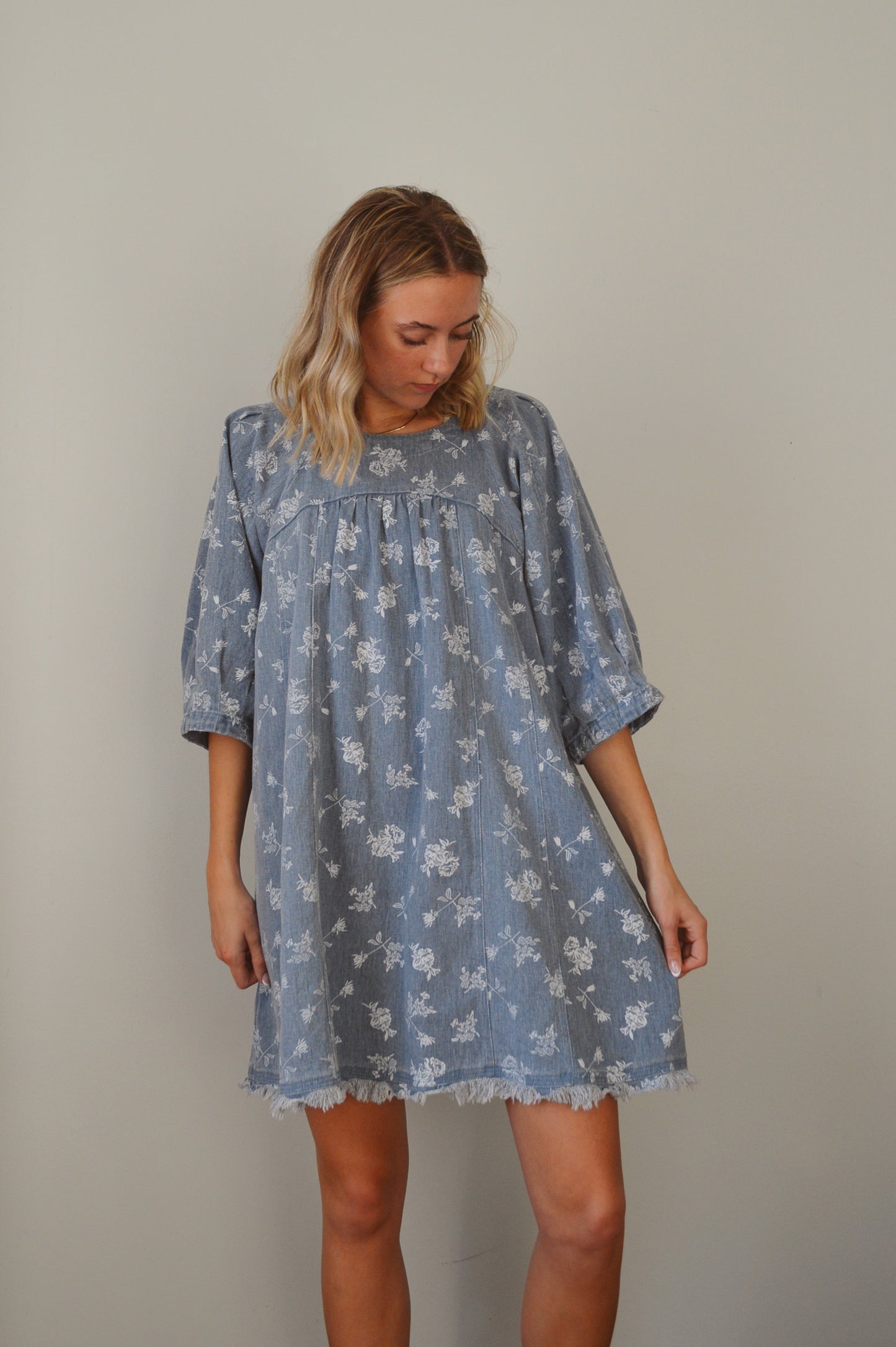 DENIM DAZE FLORAL MINI DRESS