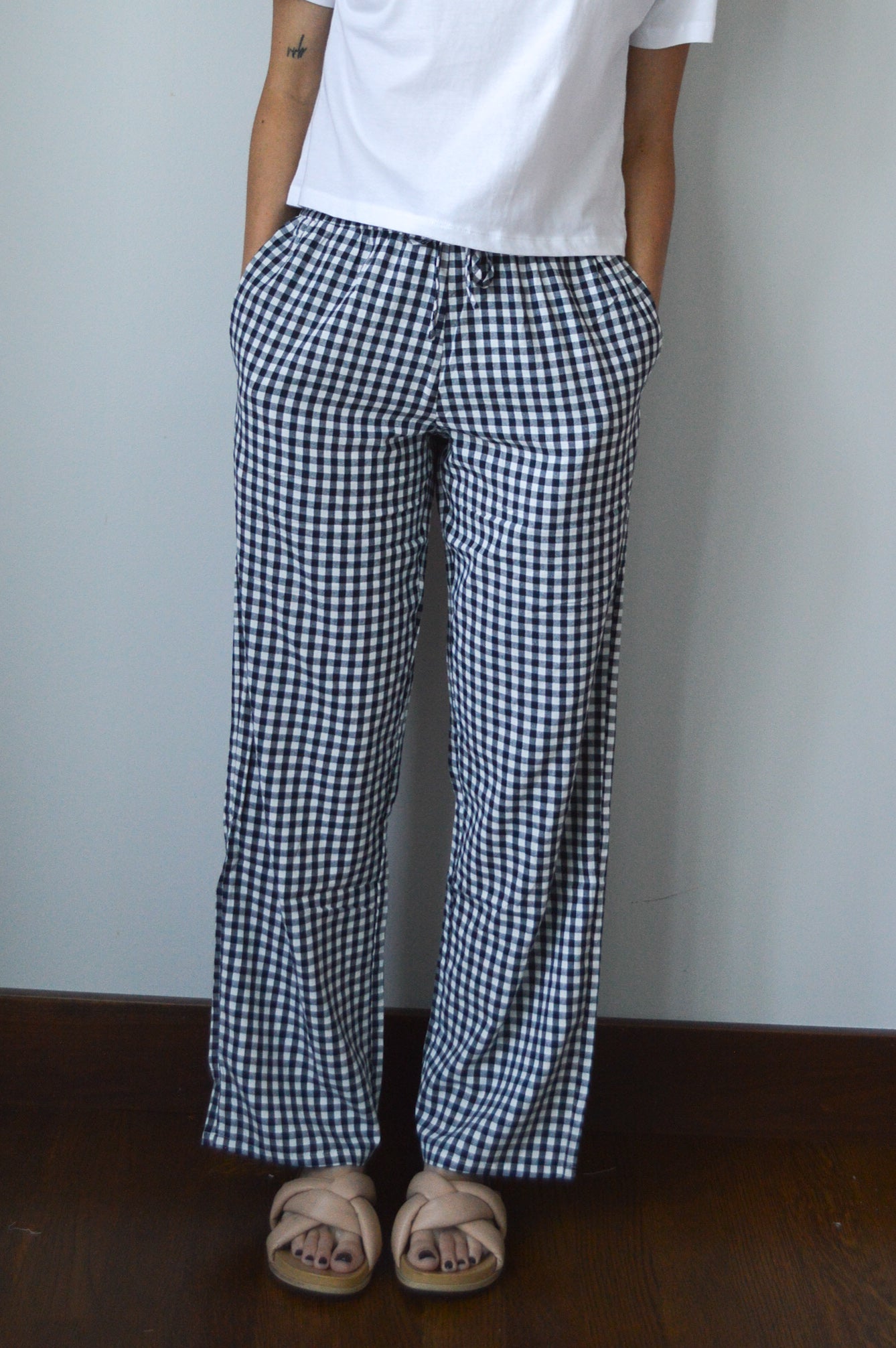 HALEY NAVY GINGHAM PANTS