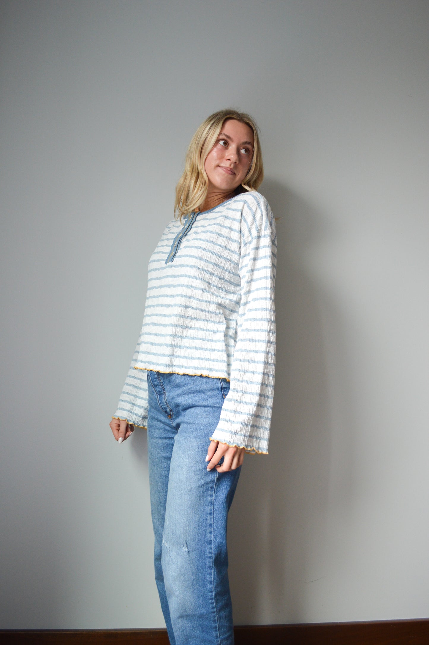 naomi blue striped henly top