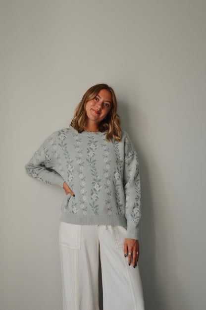 AGNES SAGE FLORAL SWEATER
