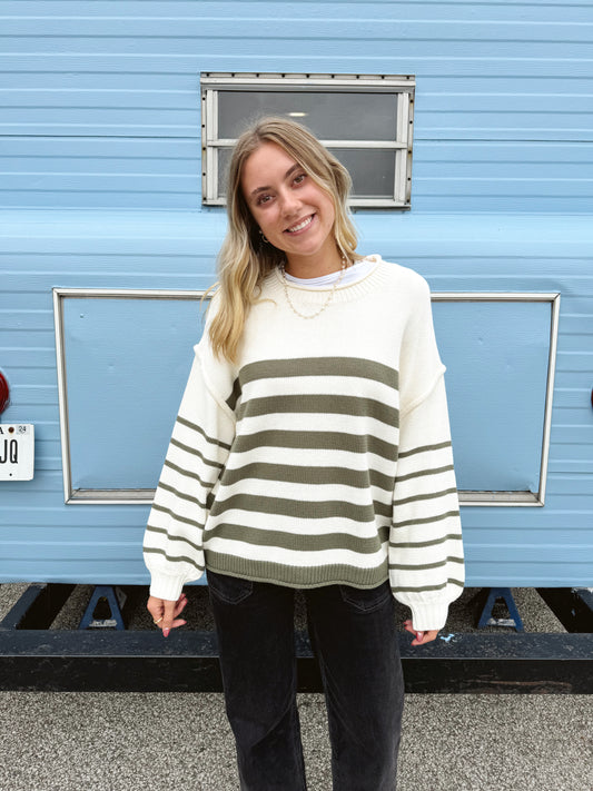 LUCA GREEN STRIPED SWEATER