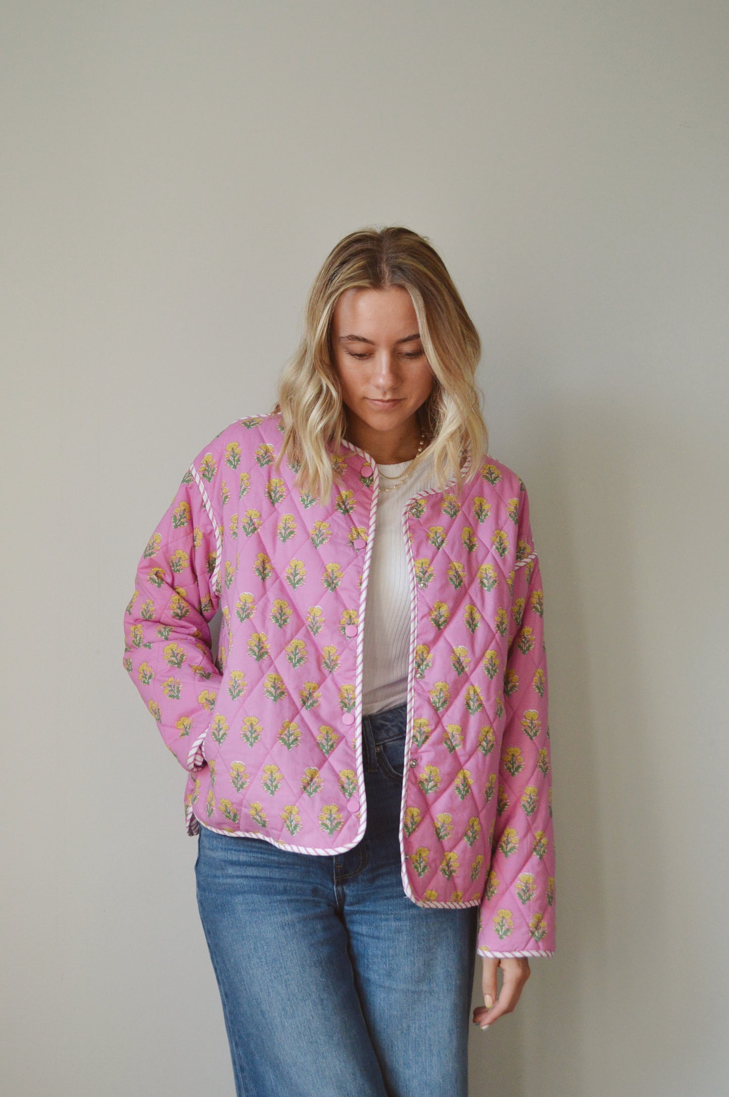 PINK FLORAL PRINTED JACKET