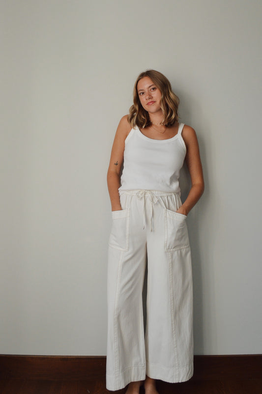 JUNIE CREAM WIDE LEG PANTS