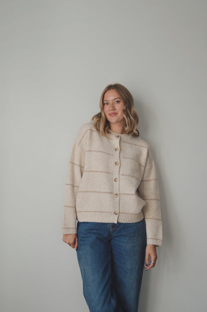 OATMILK LATTE STRIPED CARDIGAN