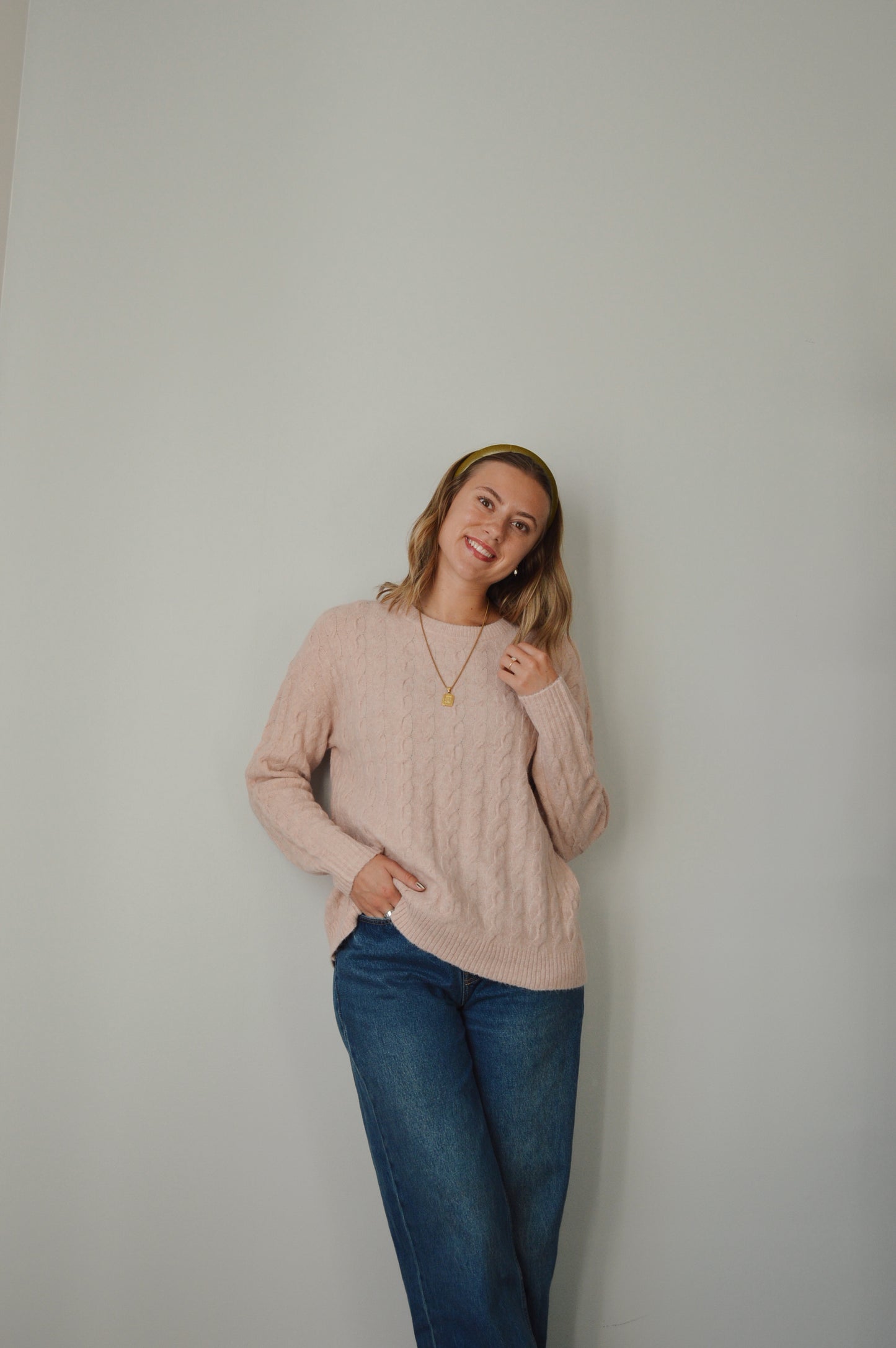BALLERINA PINK CABLE KNIT SWEATER