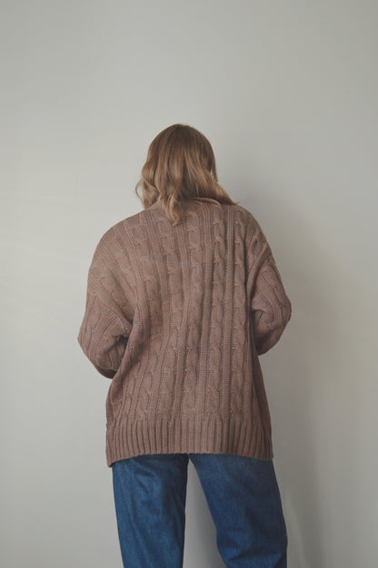 CHOCOLATE CABLE KNIT CARDIGAN