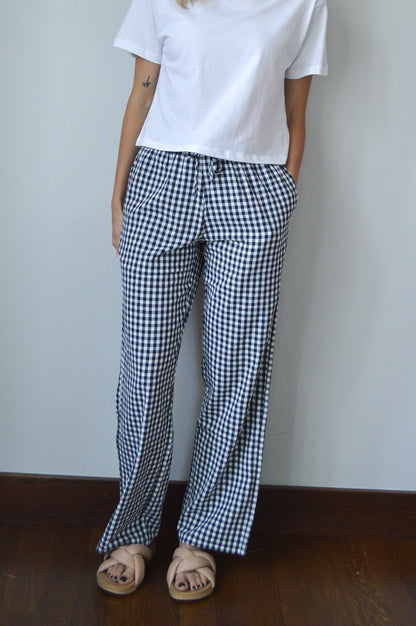 HALEY NAVY GINGHAM PANTS