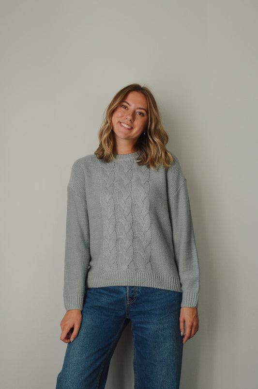 RETRO BLUE CABLE KNIT SWEATER