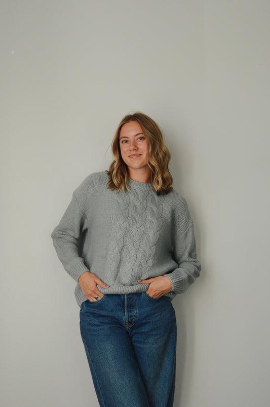 RETRO BLUE CABLE KNIT SWEATER
