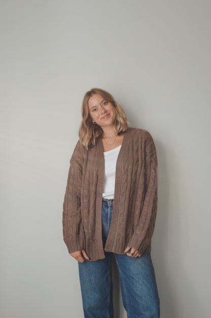 CHOCOLATE CABLE KNIT CARDIGAN