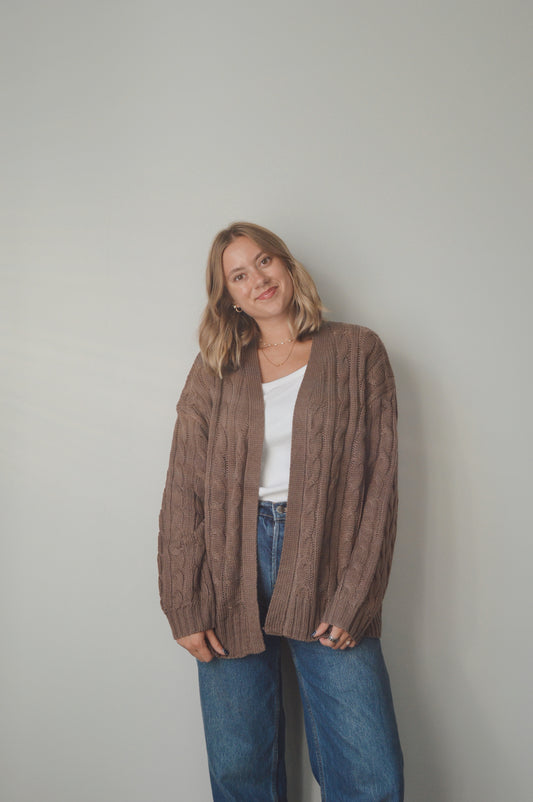 CHOCOLATE CABLE KNIT CARDIGAN