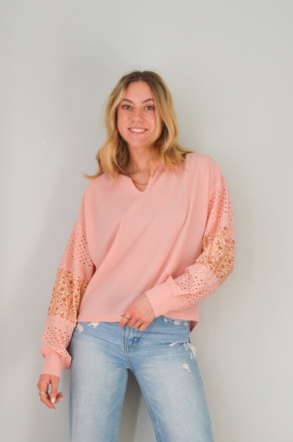 brielle pink contrast sleeve top