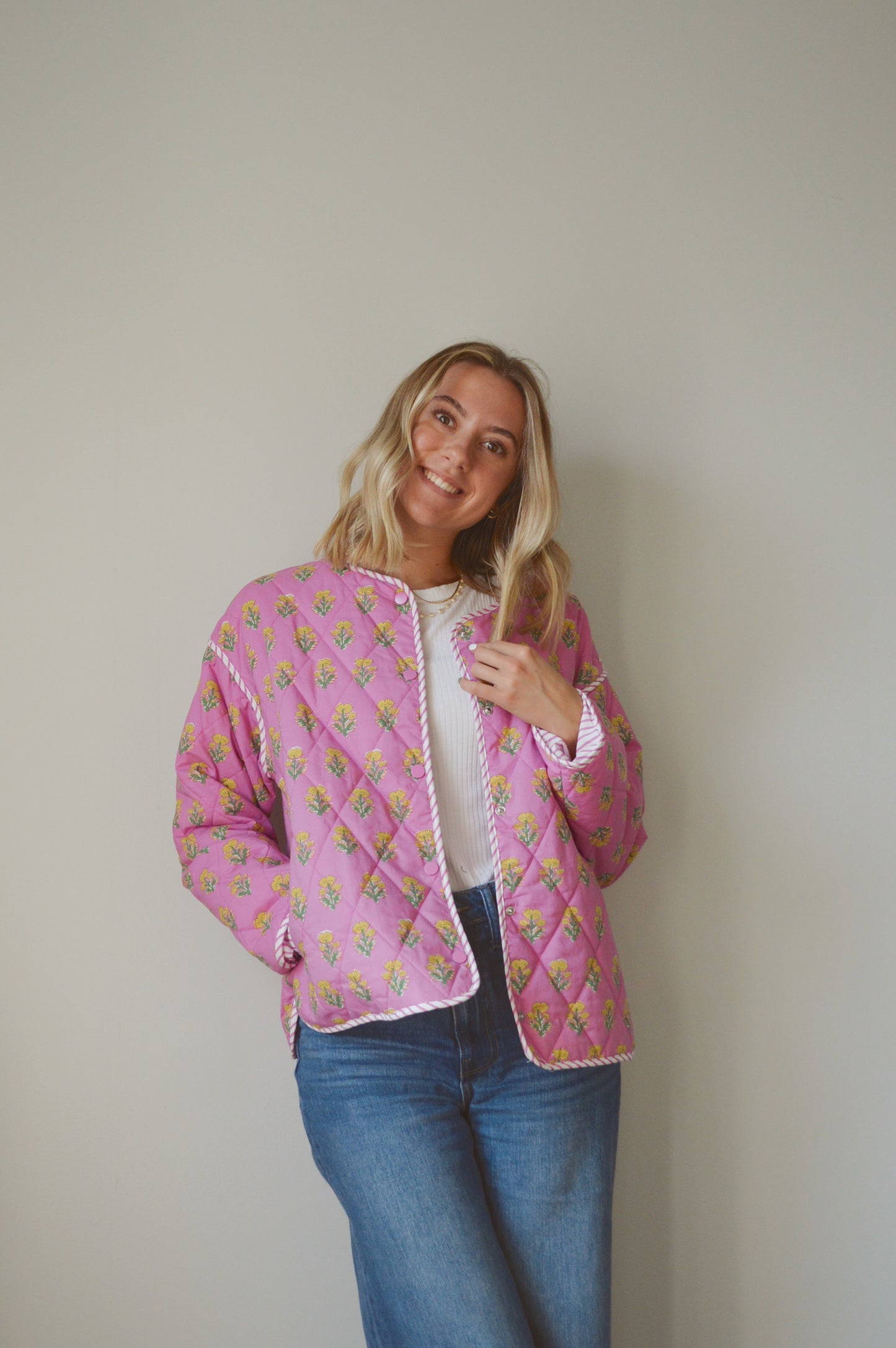 PINK FLORAL PRINTED JACKET