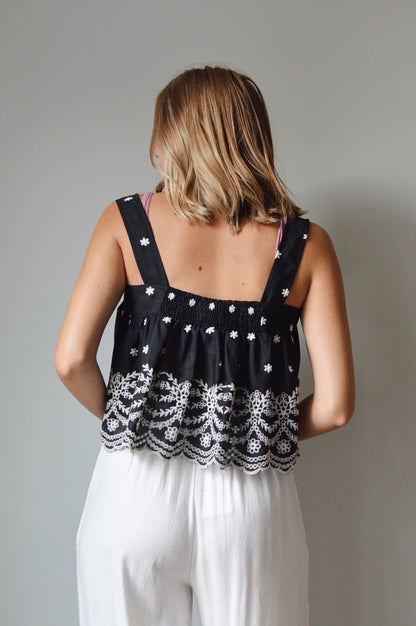 FRANKIE BLACK EMBROIDERED TANK