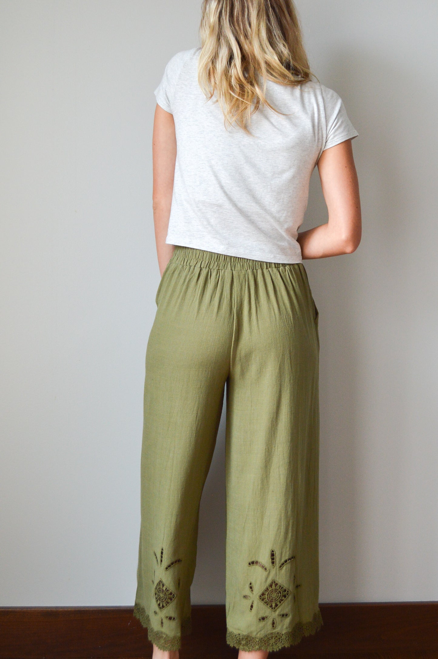 GIANA OLIVE LACE INSET PANTS