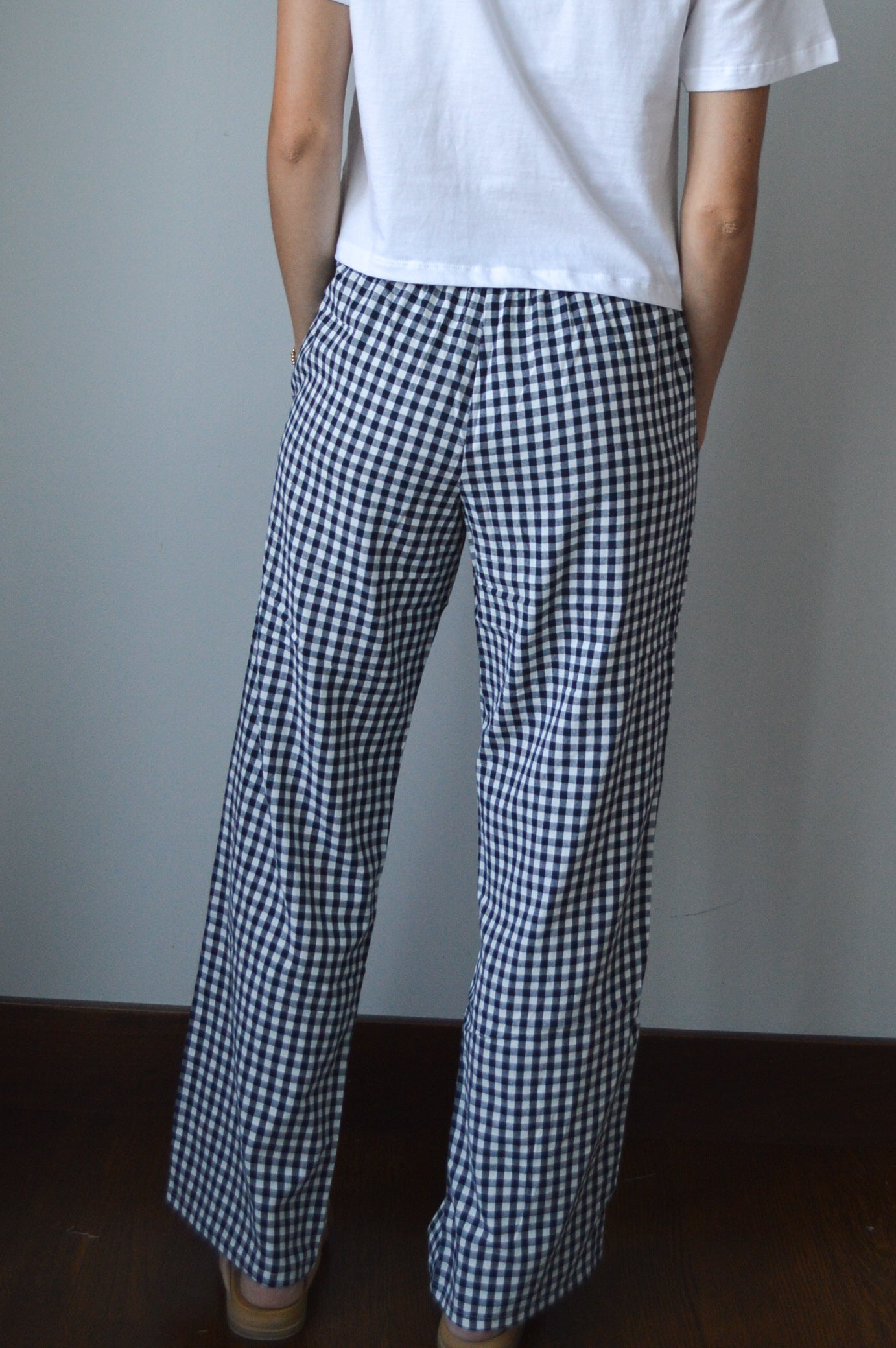 HALEY NAVY GINGHAM PANTS