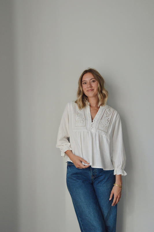 SANTORINI WHITE EYELET BLOUSE